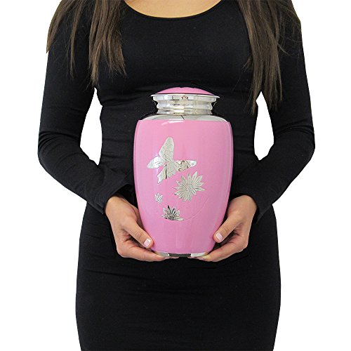 Trupoint Memorials Cremation Urns for Human Ashes - Decorative Urns, Urns for Human Ashes Female & Male, Urns for Ashes Adult Female, Funeral Urns - Butterfly Pink, Large