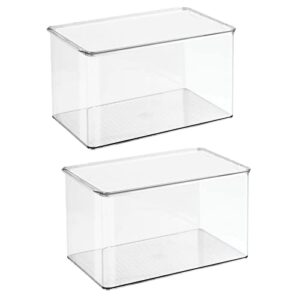 mDesign Plastic Stackable Toy Storage Bin Container Box with Hinge Lid for Organizing Living Room, Play Room, Bedroom, Nursery - Holds Blocks, Puzzles, Books - Lumiere Collection - 2 Pack - Clear