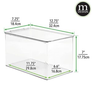 mDesign Plastic Stackable Toy Storage Bin Container Box with Hinge Lid for Organizing Living Room, Play Room, Bedroom, Nursery - Holds Blocks, Puzzles, Books - Lumiere Collection - 2 Pack - Clear