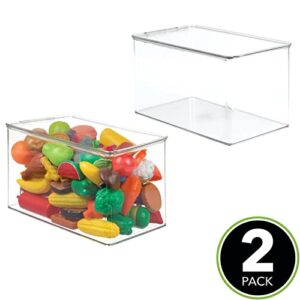 mDesign Plastic Stackable Toy Storage Bin Container Box with Hinge Lid for Organizing Living Room, Play Room, Bedroom, Nursery - Holds Blocks, Puzzles, Books - Lumiere Collection - 2 Pack - Clear