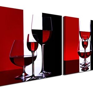 Gardenia Art - Wine Canvas Paintings Wall Art Pictures Abstract Wine Glass in Red Black White for Kitchen Bedroom Living Room Decoration, 12x12 inch per Piece, 2 Pieces per Set