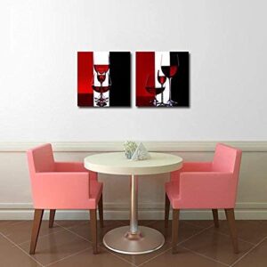 Gardenia Art - Wine Canvas Paintings Wall Art Pictures Abstract Wine Glass in Red Black White for Kitchen Bedroom Living Room Decoration, 12x12 inch per Piece, 2 Pieces per Set