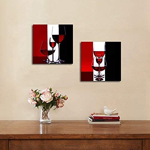 Gardenia Art - Wine Canvas Paintings Wall Art Pictures Abstract Wine Glass in Red Black White for Kitchen Bedroom Living Room Decoration, 12x12 inch per Piece, 2 Pieces per Set