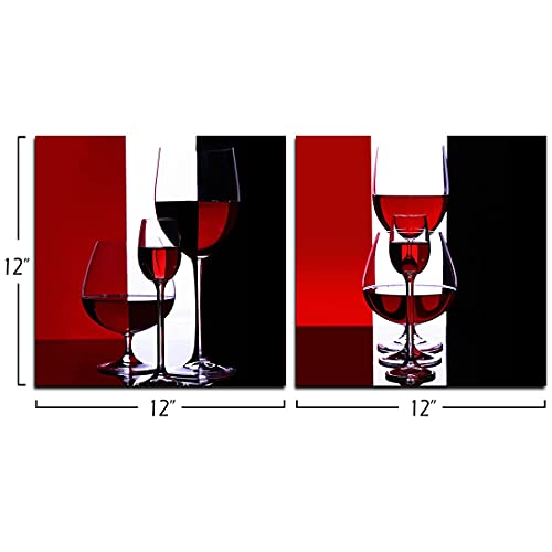 Gardenia Art - Wine Canvas Paintings Wall Art Pictures Abstract Wine Glass in Red Black White for Kitchen Bedroom Living Room Decoration, 12x12 inch per Piece, 2 Pieces per Set