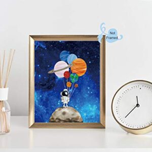 XUN Starry Outer Space Art Print-Galaxy Planets Astronauts Space Themed Canvas Wall Art(8"x10"x4pcs ，Unframed)-Perfect for Kids Boy Bedroom Decoration