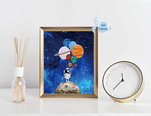 XUN Starry Outer Space Art Print-Galaxy Planets Astronauts Space Themed Canvas Wall Art(8"x10"x4pcs ，Unframed)-Perfect for Kids Boy Bedroom Decoration