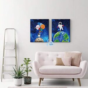 XUN Starry Outer Space Art Print-Galaxy Planets Astronauts Space Themed Canvas Wall Art(8"x10"x4pcs ，Unframed)-Perfect for Kids Boy Bedroom Decoration