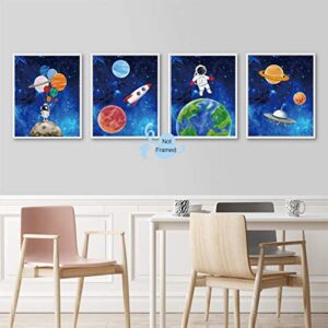 XUN Starry Outer Space Art Print-Galaxy Planets Astronauts Space Themed Canvas Wall Art(8"x10"x4pcs ，Unframed)-Perfect for Kids Boy Bedroom Decoration