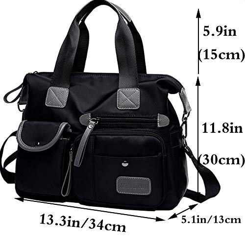 FiveloveTwo Women Nylon Hobo Top-handle Shoulder Crossbody Bag Middle Size Totes Satchels Handbags and Purses (BLACK)