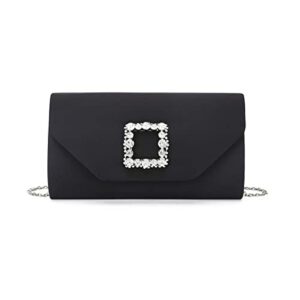 ixebella satin evening bag for women clutch purse embellished crystals buckle (black)