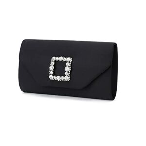 IXEBELLA Satin Evening Bag for Women Clutch Purse Embellished Crystals Buckle (Black)