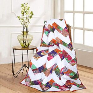 luxury patchwork quilt blanket 50 x 60 inches reversible 100% soft cotton boho indian vintage decorative warm quilted throw for sofa and couch