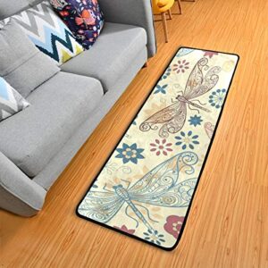 dragonflies and flowers kitchen rugs non-slip soft doormats bath carpet floor runner area rugs for home dining living room bedroom 72″ x 24″