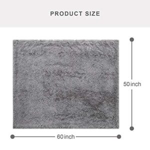 Softlife Home Decorative Fluffy Faux Fur Throw Blanket 50" x 60", Reversible Fuzzy Warm Sherpa Blankets for Couch Sofa Bed Throw Size (Grey)