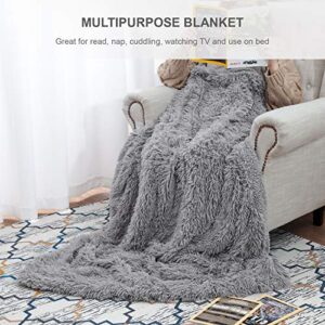 Softlife Home Decorative Fluffy Faux Fur Throw Blanket 50" x 60", Reversible Fuzzy Warm Sherpa Blankets for Couch Sofa Bed Throw Size (Grey)