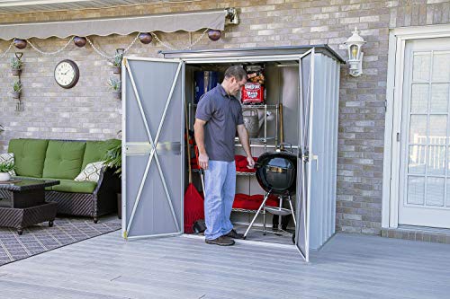 Arrow Shed Designed 5' x 3' x 6' Compact Outdoor Metal Backyard, Patio, and Garden Shed Kit, Flute Gray and Anthracite