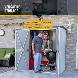 Arrow Shed Designed 5' x 3' x 6' Compact Outdoor Metal Backyard, Patio, and Garden Shed Kit, Flute Gray and Anthracite