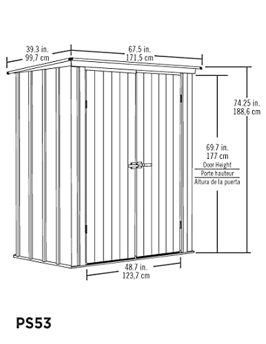 Arrow Shed Designed 5' x 3' x 6' Compact Outdoor Metal Backyard, Patio, and Garden Shed Kit, Flute Gray and Anthracite