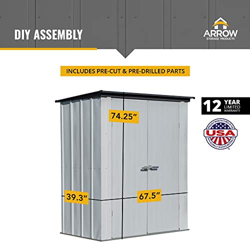 Arrow Shed Designed 5' x 3' x 6' Compact Outdoor Metal Backyard, Patio, and Garden Shed Kit, Flute Gray and Anthracite