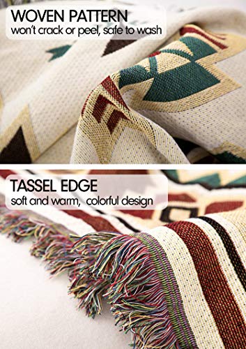 WarmTide Southwestern Soft Throw Blankets with Tassels Cozy Cotton Woven Aztec Knitted Bed Couch Throws Sofa Chair Towel Multi-Function for Home Decor Office Travel