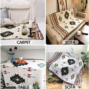 WarmTide Southwestern Soft Throw Blankets with Tassels Cozy Cotton Woven Aztec Knitted Bed Couch Throws Sofa Chair Towel Multi-Function for Home Decor Office Travel