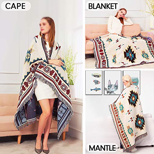 WarmTide Southwestern Soft Throw Blankets with Tassels Cozy Cotton Woven Aztec Knitted Bed Couch Throws Sofa Chair Towel Multi-Function for Home Decor Office Travel