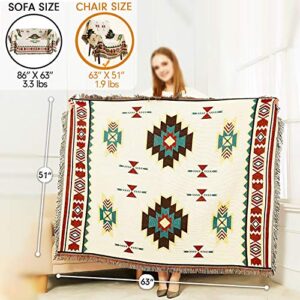 WarmTide Southwestern Soft Throw Blankets with Tassels Cozy Cotton Woven Aztec Knitted Bed Couch Throws Sofa Chair Towel Multi-Function for Home Decor Office Travel