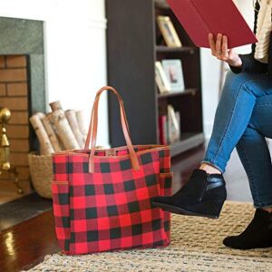 MONOBLANKS Women Buffalo Plaid Check Tote Set with Matching Wristlet,Personalized Top Handle Handbag Working Bag Best Gift for Her (Red Buffalo Plaid)