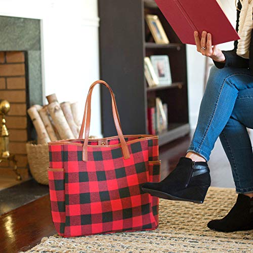 MONOBLANKS Women Buffalo Plaid Check Tote Set with Matching Wristlet,Personalized Top Handle Handbag Working Bag Best Gift for Her (Red Buffalo Plaid)