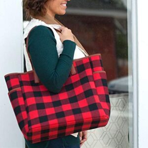 MONOBLANKS Women Buffalo Plaid Check Tote Set with Matching Wristlet,Personalized Top Handle Handbag Working Bag Best Gift for Her (Red Buffalo Plaid)