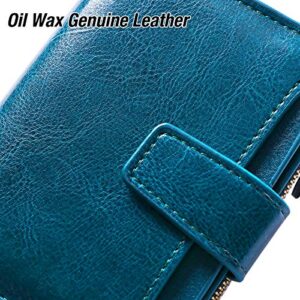 GOIACII Small Women Wallet Genuine Leather RFID Blocking Bifold Zipper Pocket Card Holder with ID Window