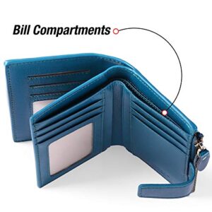 GOIACII Small Women Wallet Genuine Leather RFID Blocking Bifold Zipper Pocket Card Holder with ID Window