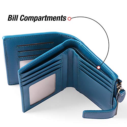 GOIACII Small Women Wallet Genuine Leather RFID Blocking Bifold Zipper Pocket Card Holder with ID Window