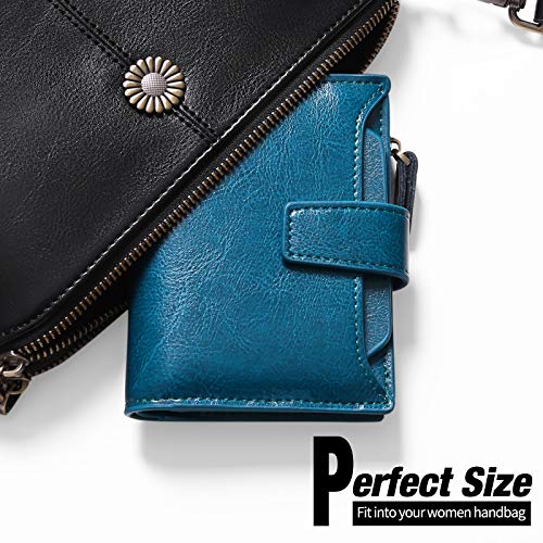 GOIACII Small Women Wallet Genuine Leather RFID Blocking Bifold Zipper Pocket Card Holder with ID Window