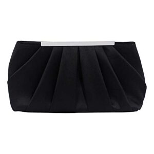 tanpell pleated satin evening handbag women formal clutch with detachable chain for wedding cocktail party (black)