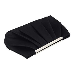 Tanpell Pleated Satin Evening Handbag Women Formal Clutch with Detachable Chain for Wedding Cocktail Party (Black)