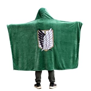 anime throw blanket flannel fleece blanket cosplay hooded cloak shawl wrap nap quilt (47”x 65”, green)
