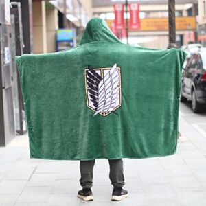 Anime Throw Blanket Flannel Fleece Blanket Cosplay Hooded Cloak Shawl Wrap Nap Quilt (Green, 47''X 65'')