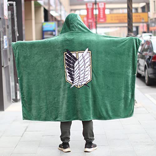 Anime Throw Blanket Flannel Fleece Blanket Cosplay Hooded Cloak Shawl Wrap Nap Quilt (Green, 47''X 65'')