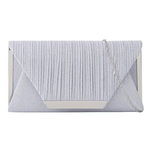 miss chow women’s large shiny envelop evening bag clutch purse cross bag wedding party prom handbag with chain strap silver