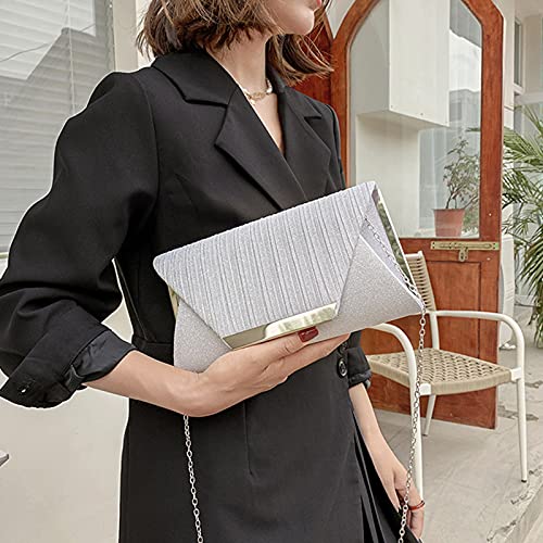 Miss Chow Women's Large Shiny Envelop Evening Bag Clutch Purse Cross Bag Wedding Party Prom Handbag with Chain Strap Silver