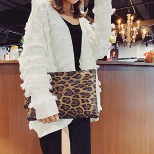 UBORSE Brown Leopard Print Purse for Women PU Leather Oversized Envelope Clutch Evening Handbag Wristlet Purses