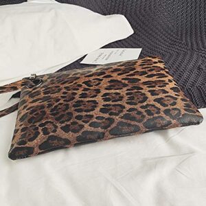 UBORSE Brown Leopard Print Purse for Women PU Leather Oversized Envelope Clutch Evening Handbag Wristlet Purses