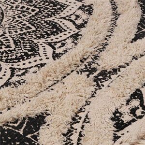 Seavish Tufted Cotton Rug, 2.3X5.2 Black Mandala Boho Rug for Bedroom, Hand Woven Bohemian Runner Throw Rugs, Shag Accent Fringe Tassel Rug for Bedside Kitchen Laundry Room Rug