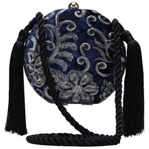 fawzia velvet sequin embroidery wedding clutch evening bags-navy blue