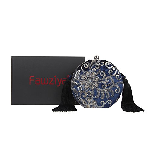 Fawzia Velvet Sequin Embroidery Wedding Clutch Evening Bags-Navy Blue