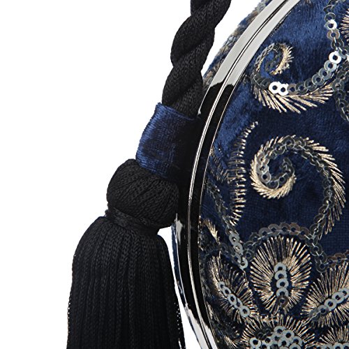 Fawzia Velvet Sequin Embroidery Wedding Clutch Evening Bags-Navy Blue