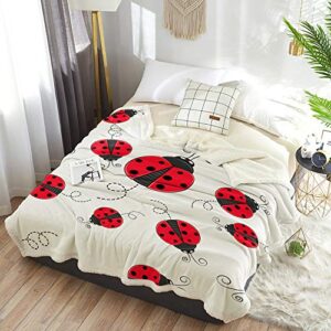 Ladybug Sherpa Fleece Blanket,Red Ladybug on White Background Bed Blanket Soft Cozy Luxury Blanket 50"x60",Fuzzy Thick Reversible Super Warm Fluffy Plush Microfiber Throw Blanket for Couch