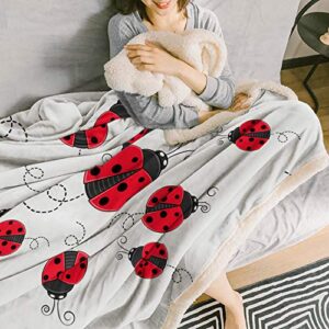 Ladybug Sherpa Fleece Blanket,Red Ladybug on White Background Bed Blanket Soft Cozy Luxury Blanket 50"x60",Fuzzy Thick Reversible Super Warm Fluffy Plush Microfiber Throw Blanket for Couch