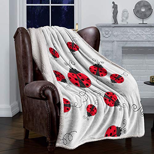 Ladybug Sherpa Fleece Blanket,Red Ladybug on White Background Bed Blanket Soft Cozy Luxury Blanket 50"x60",Fuzzy Thick Reversible Super Warm Fluffy Plush Microfiber Throw Blanket for Couch